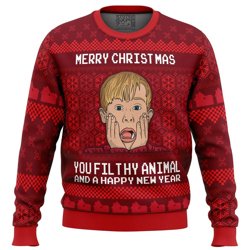 Merry Christmas Home Alone All Over Print Ugly Hoodie 3D Zip Hoodie 3D Ugly Christmas Sweater 3D Fleece Hoodie