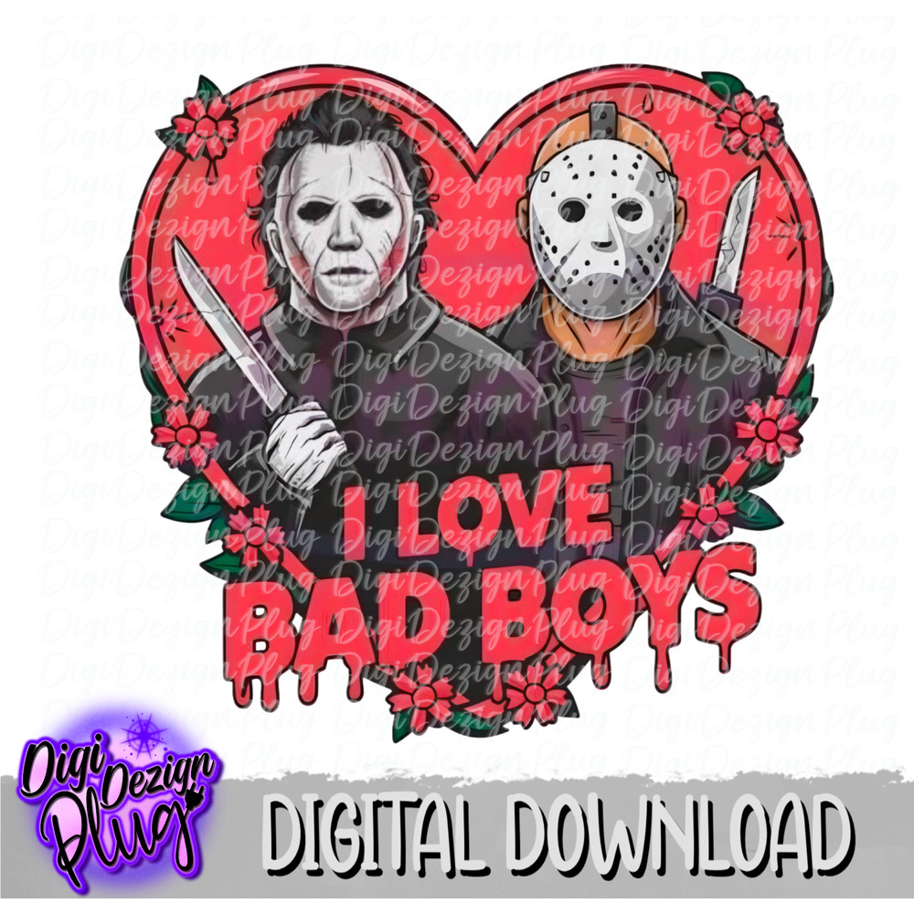 I Love Bad Boys Png Vorhees And Myers Png Halloween Bad Boys Png Instant Download 0