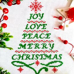 JOY LOVE PEACE CHRISTMAS TREE cross stitch pattern PDF by CrossStitchingForFun Instant Download