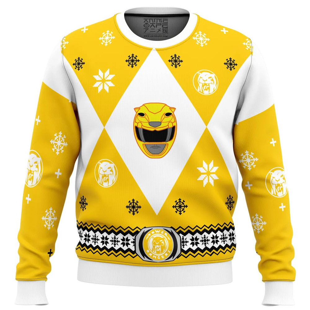 Mighty Morphin Power Rangers Yellow All Over Print Ugly Hoodie 3D Zip Hoodie 3D Ugly Christmas Sweater 3D Fleece Hoodie