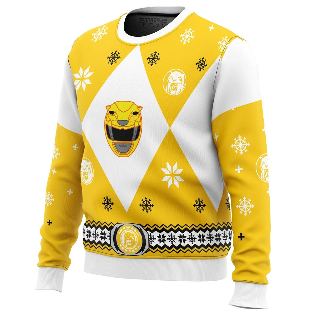 Mighty Morphin Power Rangers Yellow All Over Print Ugly Hoodie 3D Zip Hoodie 3D Ugly Christmas Sweater 3D Fleece Hoodie