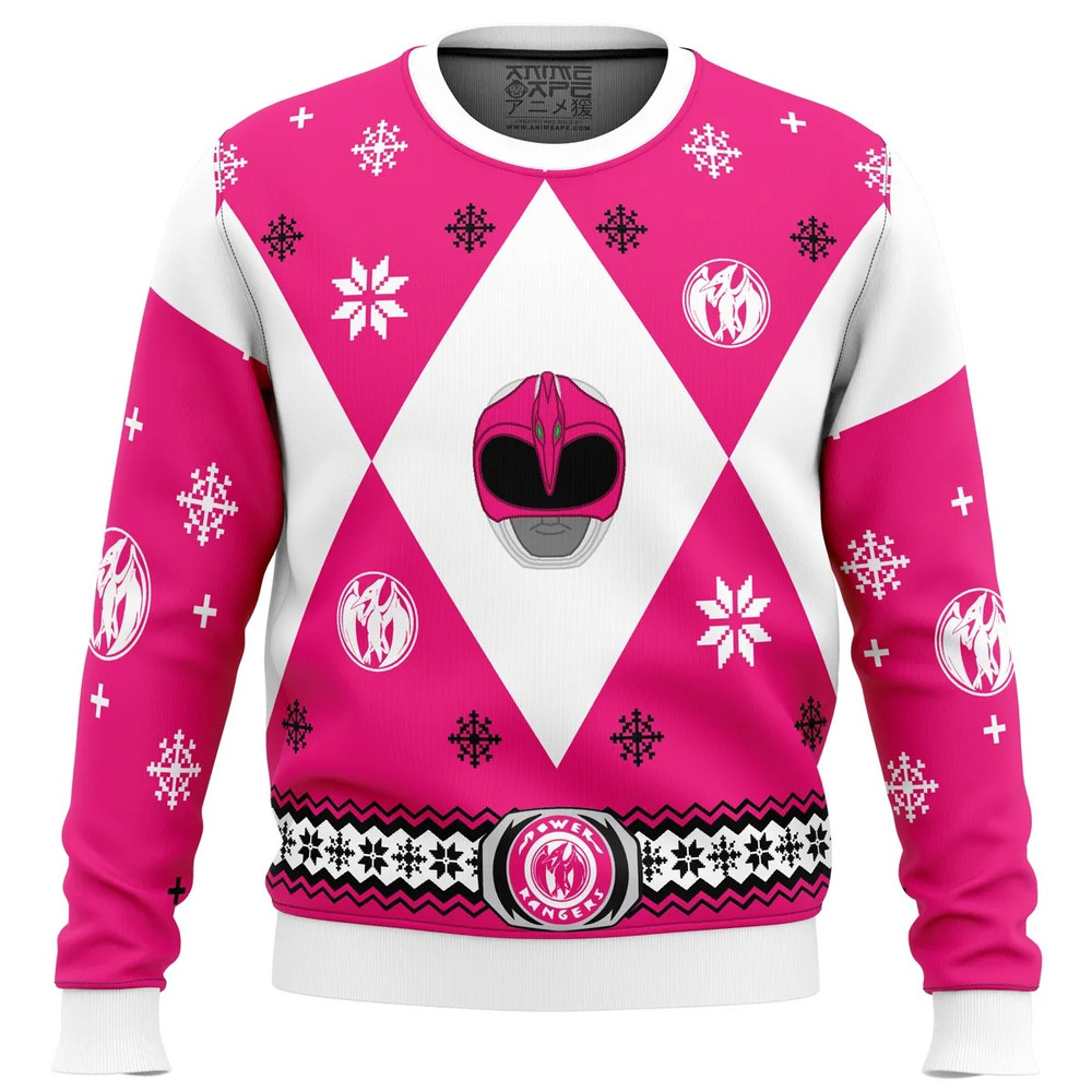 Mighty Morphin Power Rangers Pink All Over Print Ugly Hoodie 3D Zip Hoodie 3D Ugly Christmas Sweater 3D Fleece Hoodie