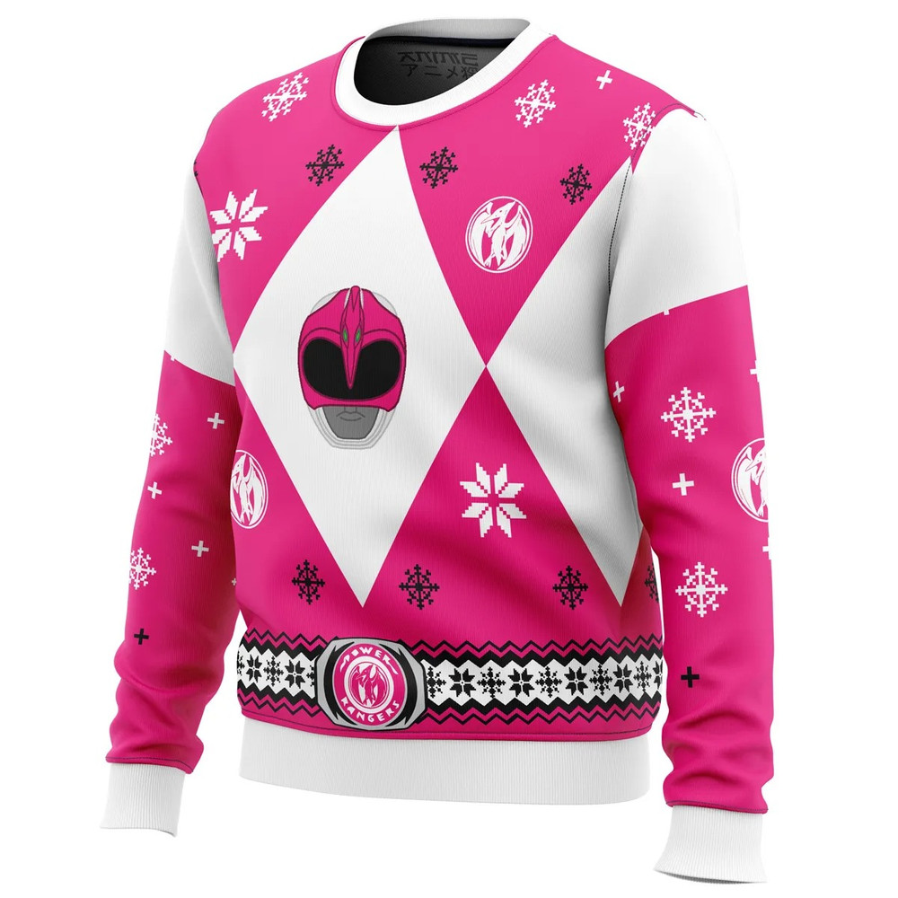 Mighty Morphin Power Rangers Pink All Over Print Ugly Hoodie 3D Zip Hoodie 3D Ugly Christmas Sweater 3D Fleece Hoodie