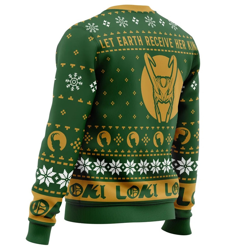 Let Earth Receive Her King Loki Marvel All Over Print Ugly Hoodie Zip Hoodie 3D Ugly Christmas Sweater 3D Fleece Hoodie