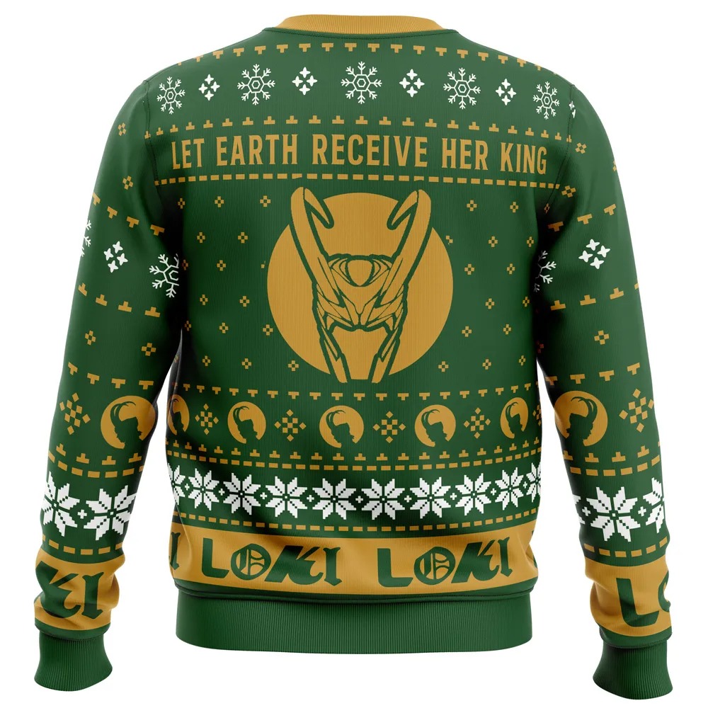 Let Earth Receive Her King Loki Marvel All Over Print Ugly Hoodie Zip Hoodie 3D Ugly Christmas Sweater 3D Fleece Hoodie