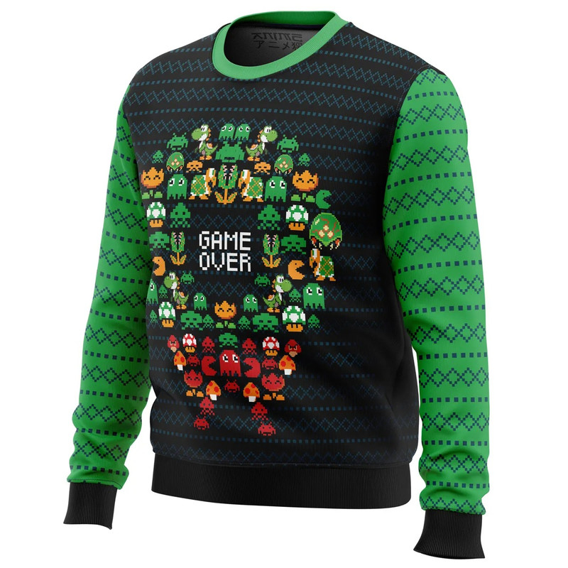 Game Over Nintendo All Over Print Ugly Hoodie 3D Zip Hoodie 3D Ugly Christmas Sweater 3D Fleece Hoodie