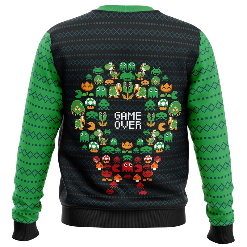 Game Over Nintendo All Over Print Ugly Hoodie 3D Zip Hoodie 3D Ugly Christmas Sweater 3D Fleece Hoodie