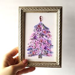 Original Acrylic Christmas Tree Painting - Small Art to Decorate Your Wall