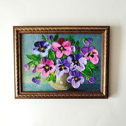 Buy Textured Pansies Painting - Bouquet of Flowers Art in Frame