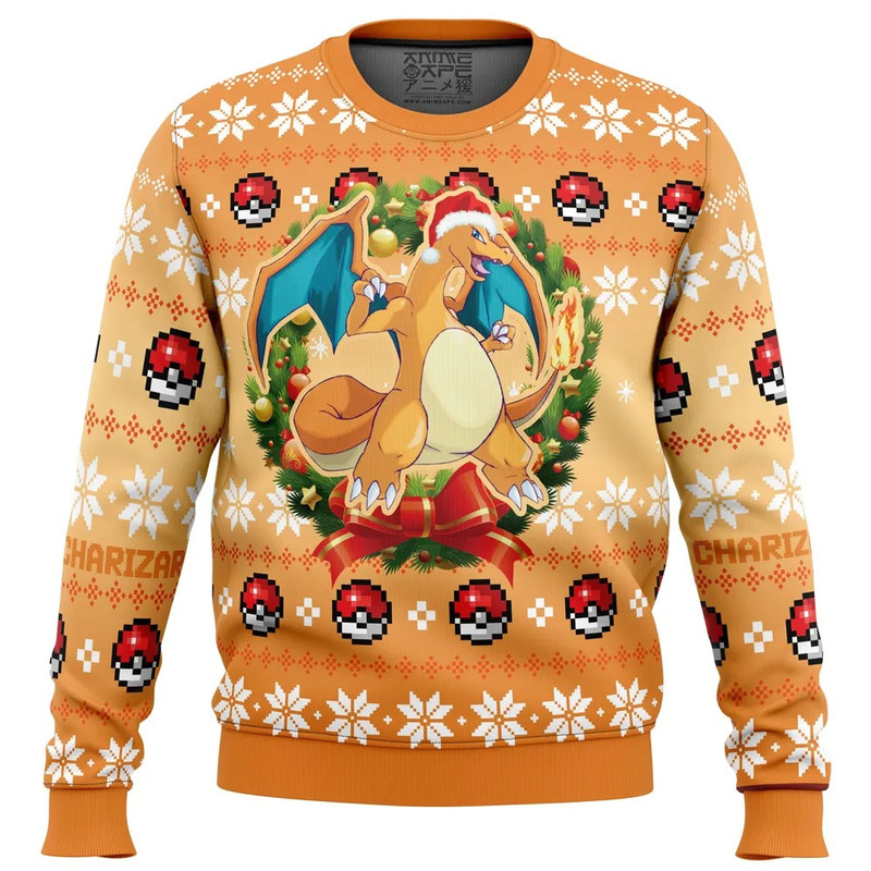 Christmas Charizard Pokemon All Over Print Ugly Hoodie 3D Zip Hoodie 3D Ugly Christmas Sweater 3D Fleece Hoodie