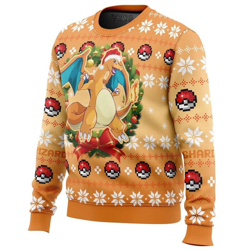 Christmas Charizard Pokemon All Over Print Ugly Hoodie 3D Zip Hoodie 3D Ugly Christmas Sweater 3D Fleece Hoodie