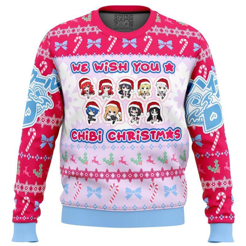 High School DXD Chibi Girls All Over Print Ugly Hoodie 3D Zip Hoodie 3D Ugly Christmas Sweater 3D Fleece Hoodie