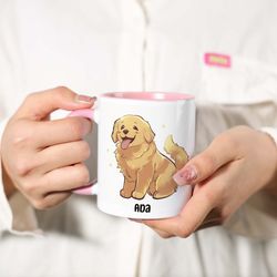 cute dog coffee mug, custom pet mug gift, cartoon pet mug with text, custom name mug funny girl cartoon gift for her  hi