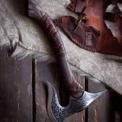 hand-forged carbon steel axe | 21.5 inch acid-etched head | hand-engraved ash wood handle