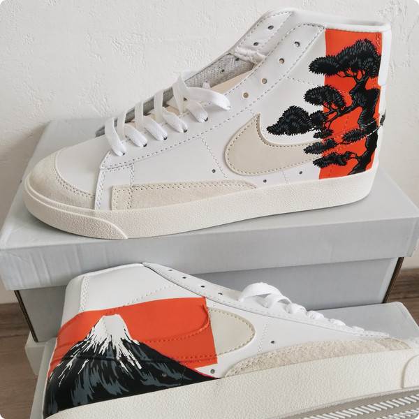 custom sneakers nike Blazer, unisex shoes, hand painted sneakers, japan, graphics, wearable art 8.jpg