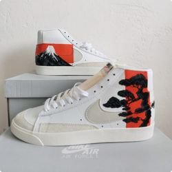 custom nike blazer sneakers, japanese style graphics, luxury woman shoes, sexy, gift, white, black, sneakers, nike, art