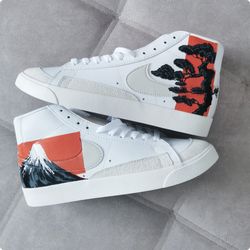 custom nike blazer sneakers, japanese style graphics, luxury men shoes, sexy, gift, white, black, sneakers, personalized
