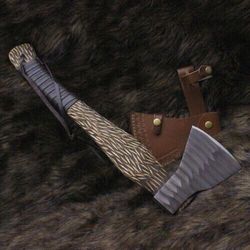 21.5 inch acid-etched blade with 5 inch cutting edge | hand-engraved ash wood handle | premium viking-style collectible