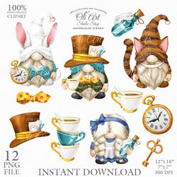 Alice in Wonderland gnomes. Digital Clipart, Gnome Images. Gnomes Graphics. Cute Gnom Instant Download. Digital Download