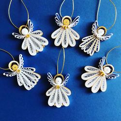 angels ornaments 6 pcs - christmas angels / christmas decoration- angel ornament - quilling angel - home decor - eco fri