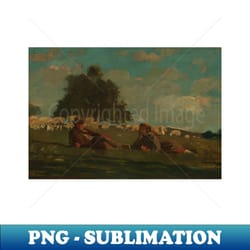boy and girl in a field with sheep by winslow homer - instant sublimation digital download - create with confidence