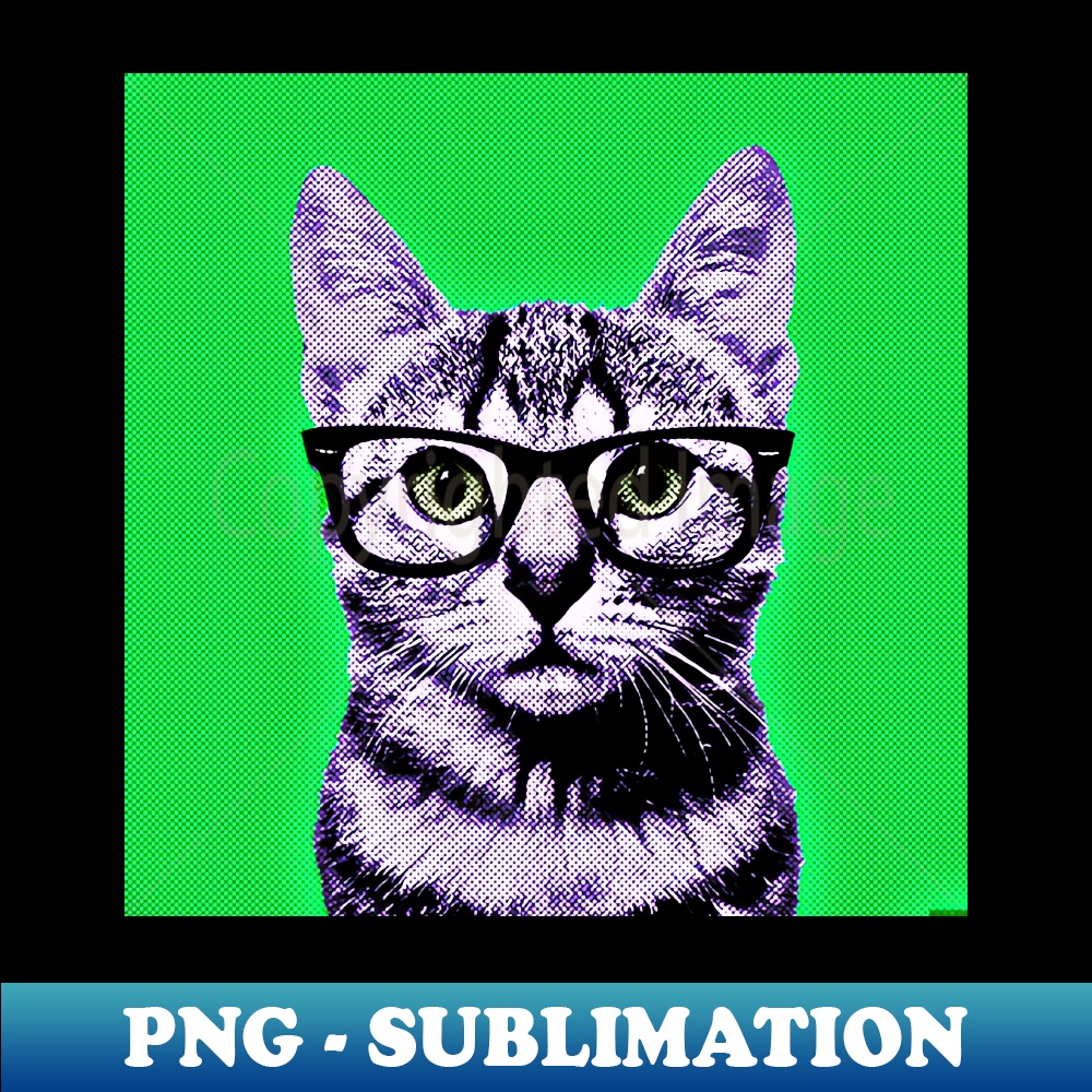 TE-20231111-24913_Pop Art Geek Cat in Green Background - Print Home Decor Wall Art Poster Gift Birthday Cat Lover Gift Animal print Canvas Print 8287.jpg