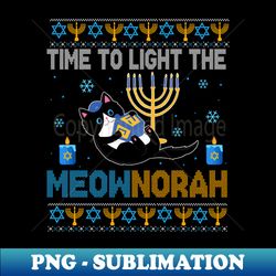 time to light the meownorah cute happy hanukkah sweater chanukah menorah proud jewish cat lover - elegant sublimation png download - perfect for sublimation art