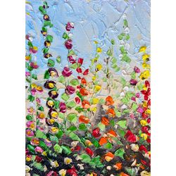 Flower field painting Original Art 3d Impasto Oil Painting Abstract colorful Bouquet Flowers Wall Art Floral