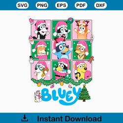 Blue Dog And Family Christmas Cartoon SVG Digital Files