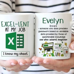 custom name accountant mug, excel-lent at my job coffee mug, funny spreadsheet ceramic cup gift for coworkers, tax seaso