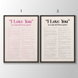 i love you in lana del rey lyrics art print, lana del rey poster, music poster,lana del rey fan gift,lana del rey wall a