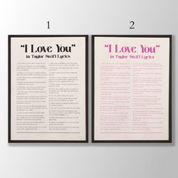 i love you in taylor swift lyrics poster, taylor swift song lyrics art print, taylor swift fan merch, taylor swift wall