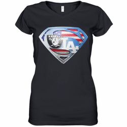 Superman Los Angeles Raiders And Los Angeles Dodgers American Flag Women&039s V-Neck T-Shirt