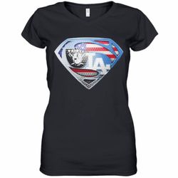 superman los angeles raiders and los angeles dodgers american flag women&039s v-neck t-shirt