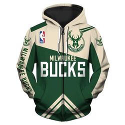 milwaukee bucks 3d zipper hoodie