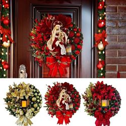 Sacred Christmas Wreath with Lights - Artificial Hanging Ornaments - Perfect for Front Door or Wall Decorations flowers