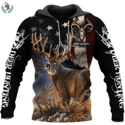 hunting deer american flag hoodie 3d v