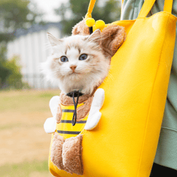 Pet Canvas Shoulder Bag Bee Shaped Cute Cat Carrier Portable  Outdoor Dog Tote Bag Travel Handbag for Small Cat Dog