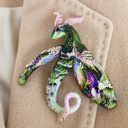 Dragon Brooch-3D Oleander Moth Beads Embroidery Pin
