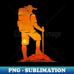 Backpacker In The Sunset While Hiking - Instant PNG Sublimation Download - Unlock Vibrant Sublimation Designs