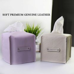 Tissue box cover, Genuine leather box holder, Spa bathroom decor, Napkin holder for table