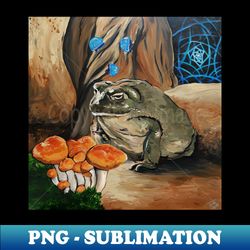 A Moment of Clarity - Psychedelic Frog Toad Mushrooms Sacred Geometry Fantasy Wall Art Handmade Home Decor Painting - Elegant Sublimation PNG Download - Defying the Norms