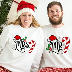 christmas mr & mrs sweatshirt, winter wedding shirt, 2022 christmas husband wife shirt, matching family shirt, christmas