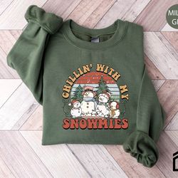 christmas sweatshirt, chillin with my snowmies sweatshirt, snowman friends shirt, snowman crew shirt, christmas crewneck