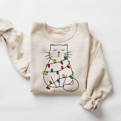 cute cat christmas sweatshirt, cat lover gift for christmas, christmas cat graphic sweatshirt, womens christmas sweatshi