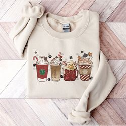 cute cats in christmas coffee late, christmas gift for cat owners, christmas coffee sweatshirt, christmas cat sweatshirt