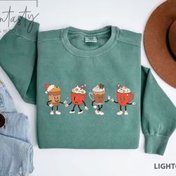 cute christmas coffee cups sweatshirt, christmas coffee sweatshirt, cute christmas sweatshirt, comfort color, coffee lov