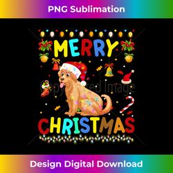 Merry Christmas Golden Retriever Santa Hat Lights Xmas Funny Long Sl - Urban Sublimation PNG Design - Pioneer New Aesthetic Frontiers
