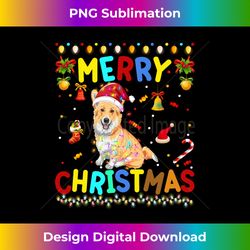 Merry Christmas Corgi Santa Hat Lights Xmas Funny Long Sl - Chic Sublimation Digital Download - Reimagine Your Sublimation Pieces
