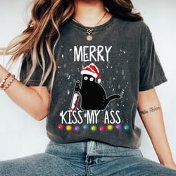 black cat christmas shirt, christmas cat sweatshirt, merry kiss my ass kitten christmas shirt, cat lover gift, disneywor